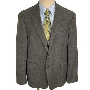 Stafford Signature Blazer Men 44S Gray Herringbone‎ Elbow Patch Academia Classic